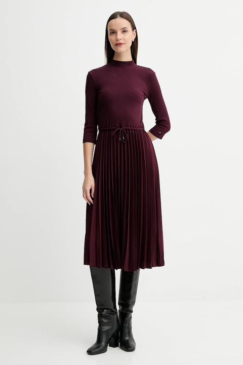 Tommy Hilfiger sukienka kolor bordowy midi rozkloszowana WW0WW46138 - zdjęcie produktu nr 2