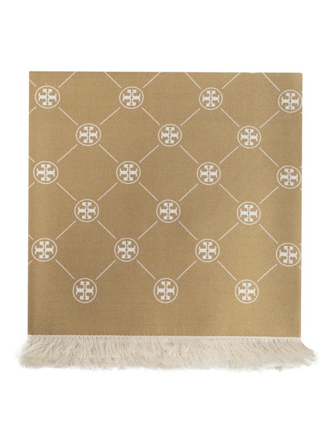 Tory Burch fringe-detail logo scarf - Neutrals - zdjęcie produktu nr 1