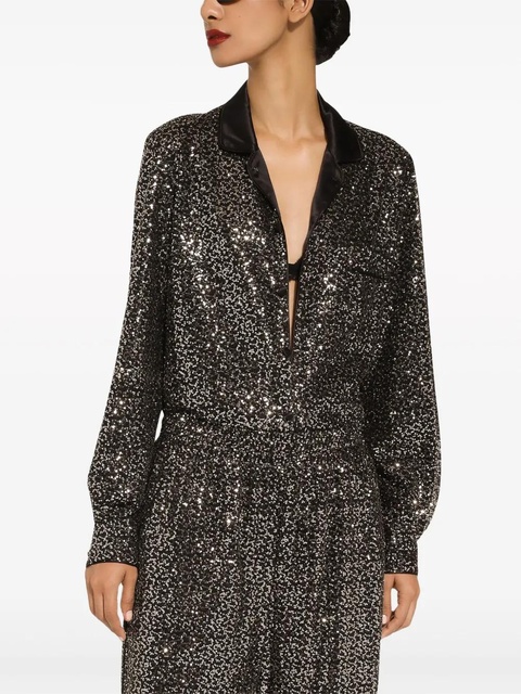 Dolce & Gabbana satin-collar sequin-embellished shirt - Black - zdjęcie produktu nr 2