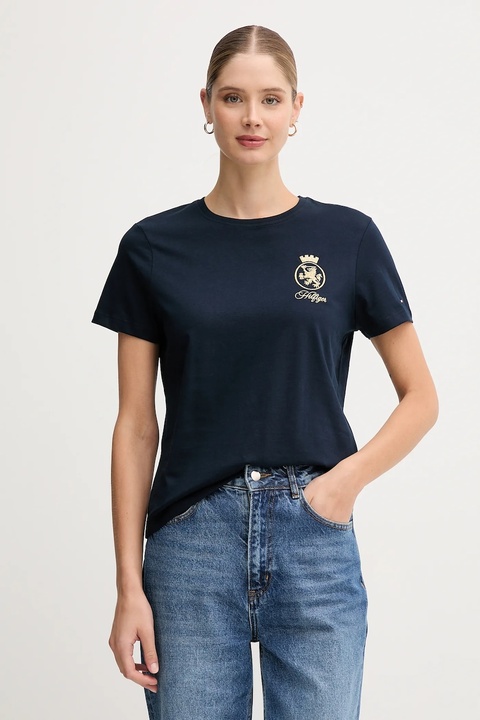 Tommy Hilfiger t-shirt bawełniany damski kolor granatowy WW0WW46153 - zdjęcie produktu nr 1