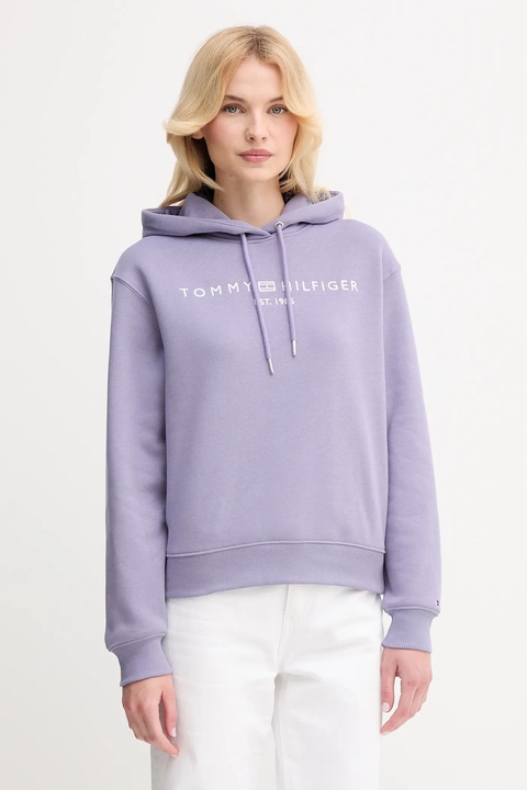Tommy Hilfiger bluza damska kolor fioletowy z kapturem z aplikacją WW0WW43598 - zdjęcie produktu nr 1