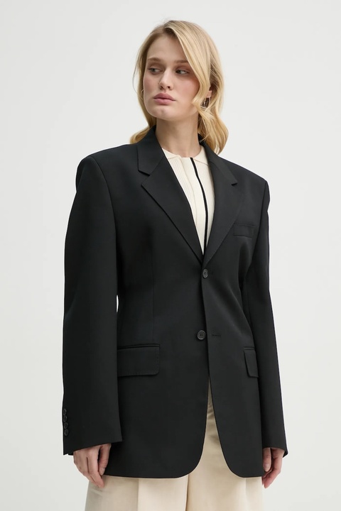 Filippa K marynarka z domieszką wełny kolor czarny jednorzędowa gładka 31533 - zdjęcie produktu nr 1
