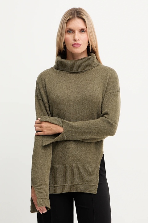 Simona Corsellini sweter z dodatkiem wełny damski kolor zielony lekki z golfem A25CPMGP08S1 - zdjęcie produktu nr 1