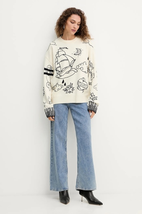 Pinko sweter z domieszką wełny damski kolor beżowy ciepły 105427 A2PK - zdjęcie produktu nr 2