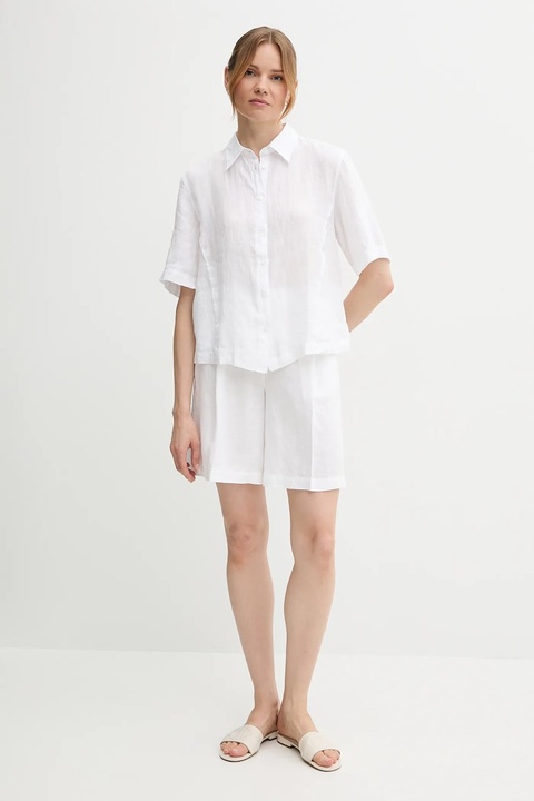 Sisley szorty lniane damskie kolor biały gładkie high waist 4AGHL901K - zdjęcie produktu nr 2