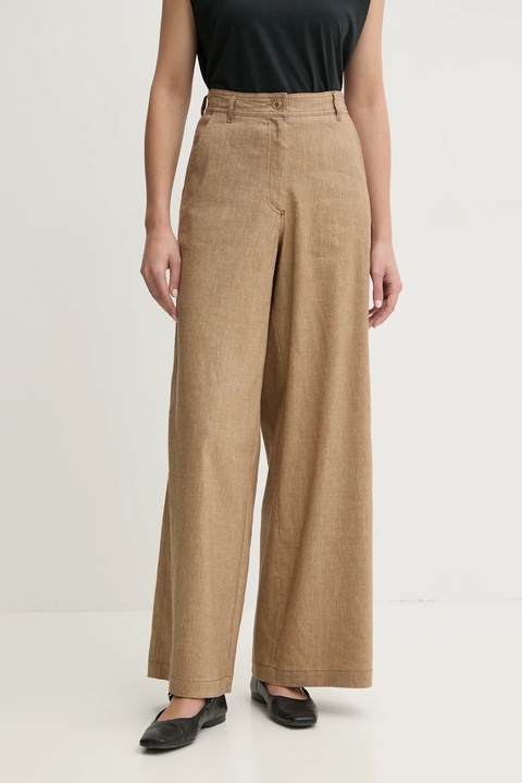 Sessun spodnie lniane damskie kolor beżowy szerokie high waist 25207003 - zdjęcie produktu nr 2