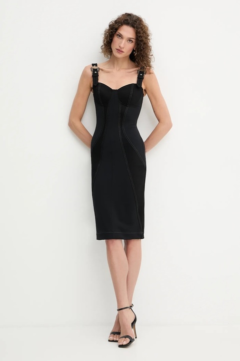 Versace Jeans Couture sukienka kolor czarny midi dopasowana 79HAO94M DT037 - zdjęcie produktu nr 2