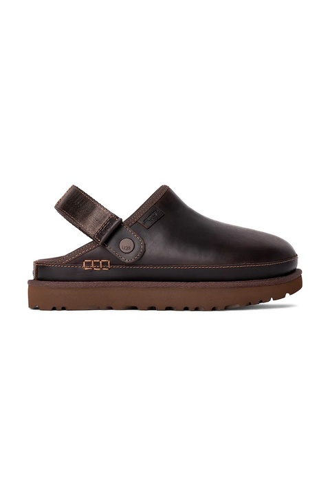 UGG klapki skórzane Goldenstar Clog Lthr Regen damskie kolor brązowy na platformie 1167536.IWD - zdjęcie produktu nr 1
