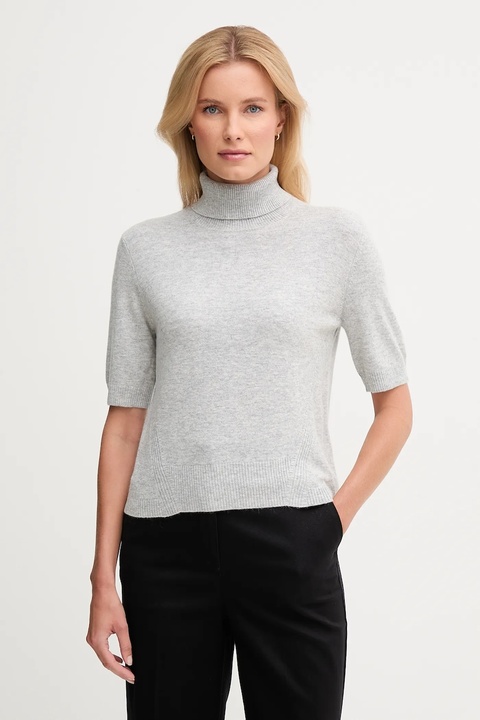 United Colors of Benetton sweter z dodatkiem wełny dziecięcy damski kolor szary lekki z golfem 102HD203X - zdjęcie produktu nr 1