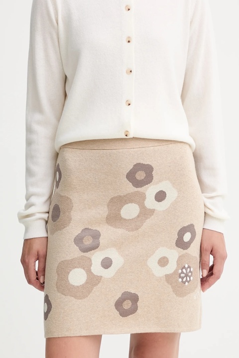 Kenzo spódnica z wełną kolor beżowy mini rozkloszowana FF62JU6003CR - zdjęcie produktu nr 1