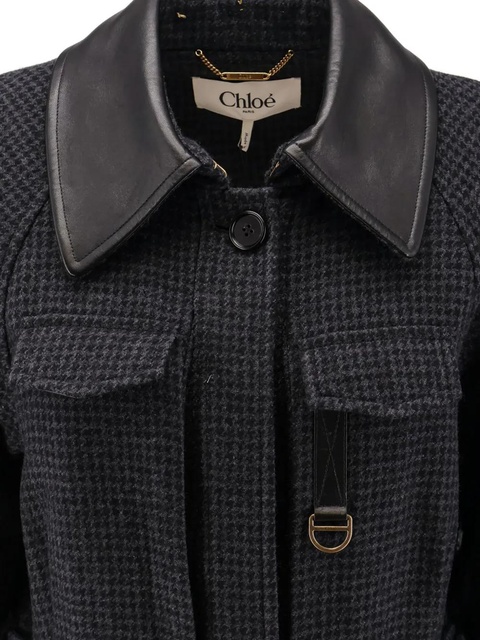 Chloé leather-collar houndstooth-pattern trench - Grey - zdjęcie produktu nr 1