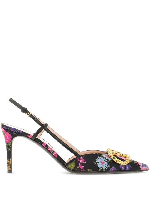 Valentino Garavani 80mm floral-print VLogo pumps - Black - zdjęcie produktu nr 1