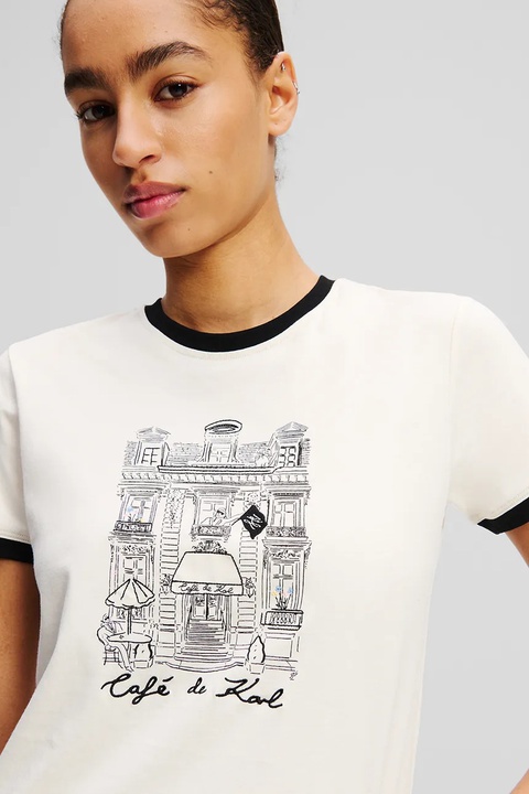 Karl Lagerfeld t-shirt bawełniany damski kolor beżowy A2W17087 - zdjęcie produktu nr 1