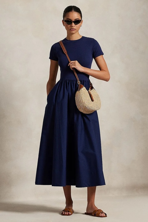 Polo Ralph Lauren sukienka bawełniana kolor granatowy maxi rozkloszowana 211966311 - zdjęcie produktu nr 1