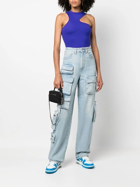 Off-White embroidered-logo asymmetric tank top - Purple - zdjęcie produktu nr 1