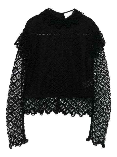 ISABEL MARANT Ludivine lace-trimmed ruffled top - Black - zdjęcie produktu nr 1