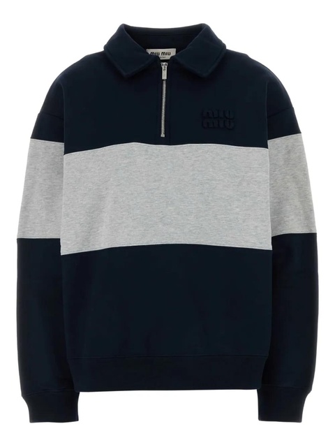 Miu Miu colour-blocked zip-neck polo top - Blue - zdjęcie produktu nr 2