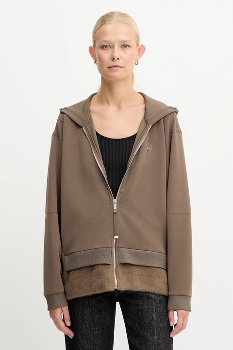 BOSS bluza damska kolor brązowy z kapturem gładka 50548731 - zdjęcie produktu nr 1