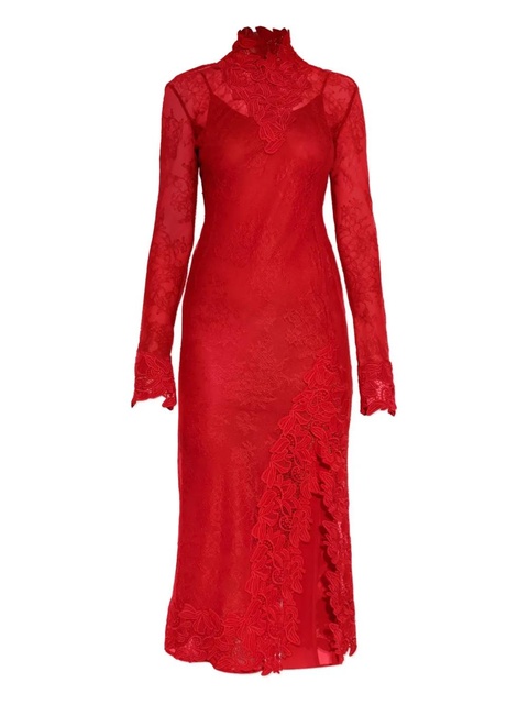 Blumarine lace-insert high-neck dress - Red - zdjęcie produktu nr 1
