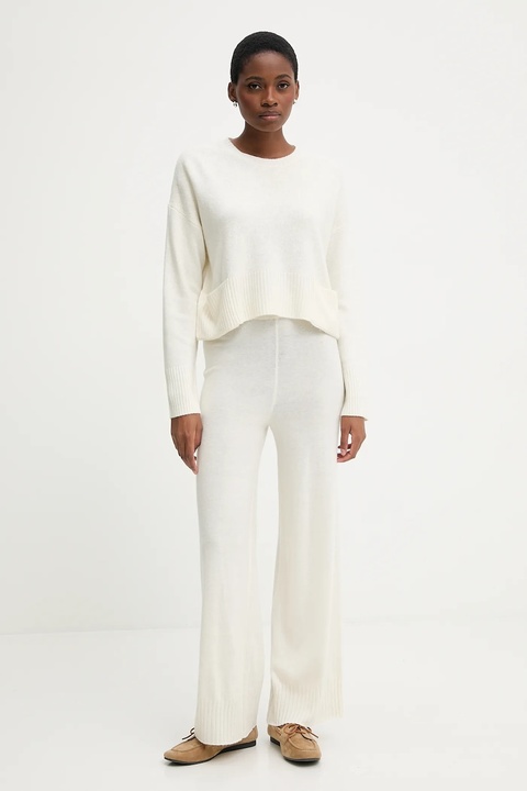 United Colors of Benetton spodnie z dodatkiem wełny damskie kolor beżowy szerokie high waist 102HDF00Z - zdjęcie produktu nr 1