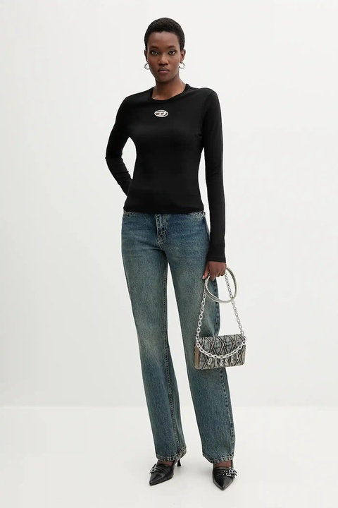 Diesel longsleeve bawełniany T-UNCUTIE-LONG-LS-OD kolor czarny A19438.0CLBR - zdjęcie produktu nr 2