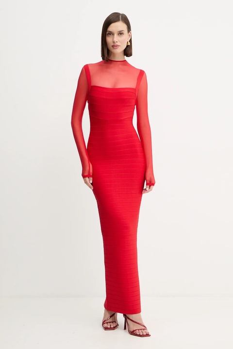 Herve Leger sukienka Ella kolor czerwony midi dopasowana HLT8525928 - zdjęcie produktu nr 1