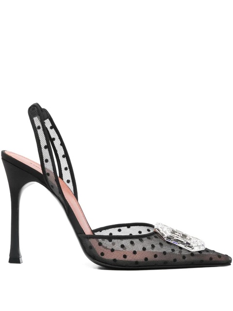 Amina Muaddi 110mm Camelia lace polka-dot sling pump - Black - zdjęcie produktu nr 1