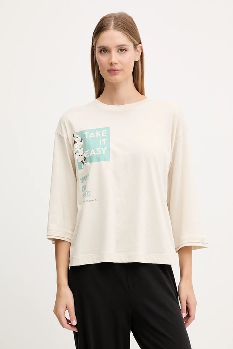 United Colors of Benetton longsleeve piżamowy damska kolor beżowy 3Y5E3M07S - zdjęcie produktu nr 1