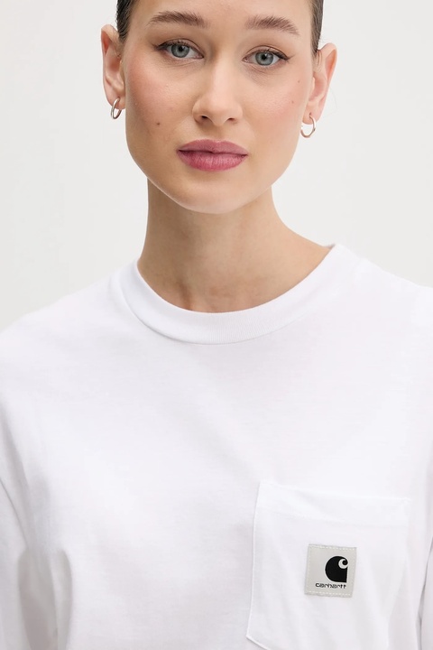 Carhartt WIP longsleeve bawełniany kolor biały - zdjęcie produktu nr 2
