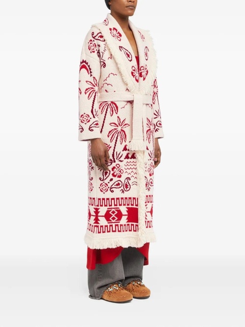 Alanui palm-tree pattern fringe coat - 0F25-Chalk-Ruby - zdjęcie produktu nr 2
