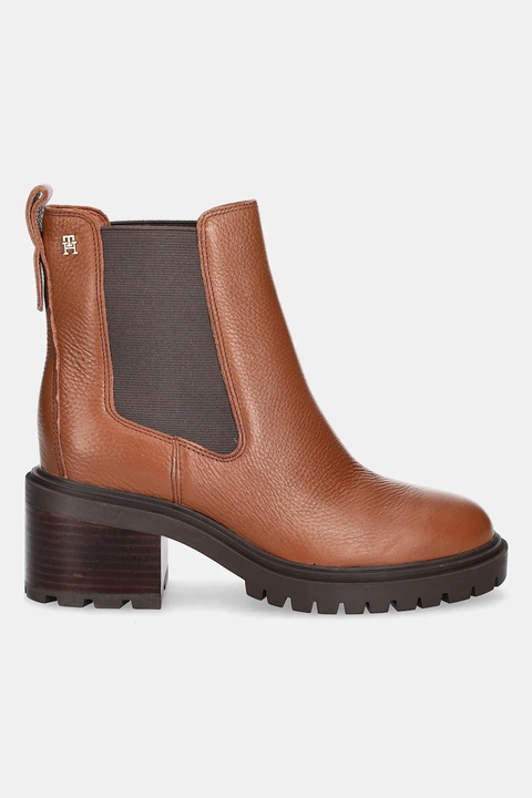 Tommy Hilfiger sztyblety skórzane TH LEATHER CHELSEA CLEATED HEEL damskie kolor brązowy na słupku FW0FW08774 - zdjęcie produktu nr 1