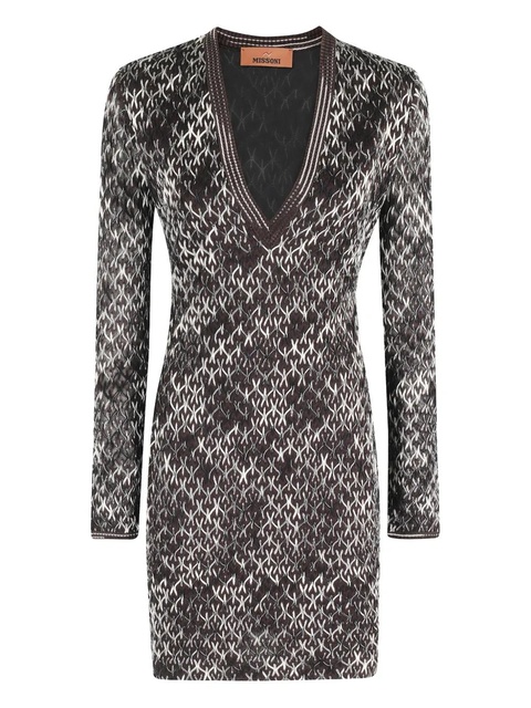 Missoni V-neck patterned midi dress - Brown - zdjęcie produktu nr 1