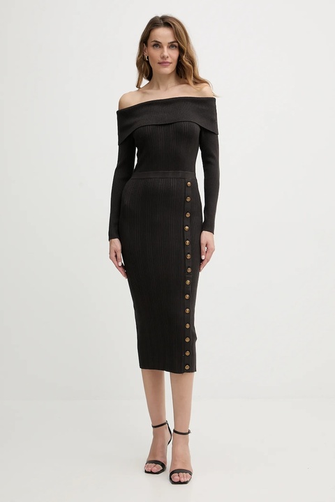 Guess sukienka kolor brązowy midi dopasowana W5BK89 Z2YJ2 - zdjęcie produktu nr 1