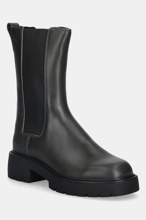 Calvin Klein sztyblety skórzane CHUNKY HIGH CHELSEA kolor zielony na płaskim obcasie YW0YW01909 - zdjęcie produktu nr 1
