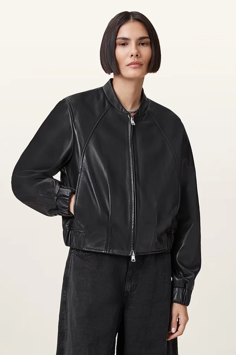 AllSaints kurtka skórzana MARTINA kolor czarny przejściowa W008LD - zdjęcie produktu nr 2