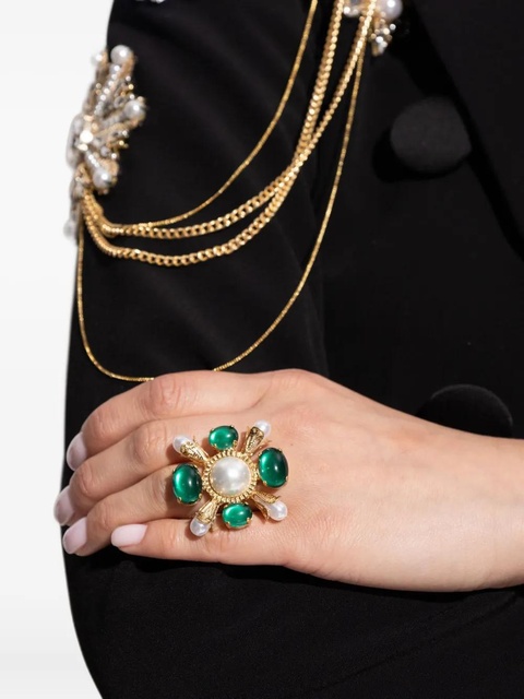 Balmain crystal-embellished faux-pearl ring - Gold - zdjęcie produktu nr 2