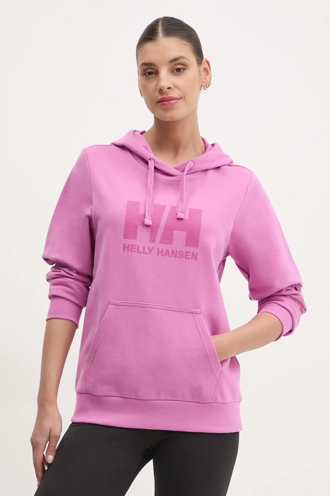 Helly Hansen bluza bawełniana HH LOGO 2.0 damska kolor fioletowy z kapturem z nadrukiem 34460 - zdjęcie produktu nr 2