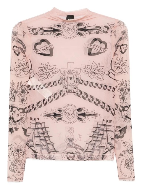PINKO graphic-print mesh top - Neutrals - zdjęcie produktu nr 1