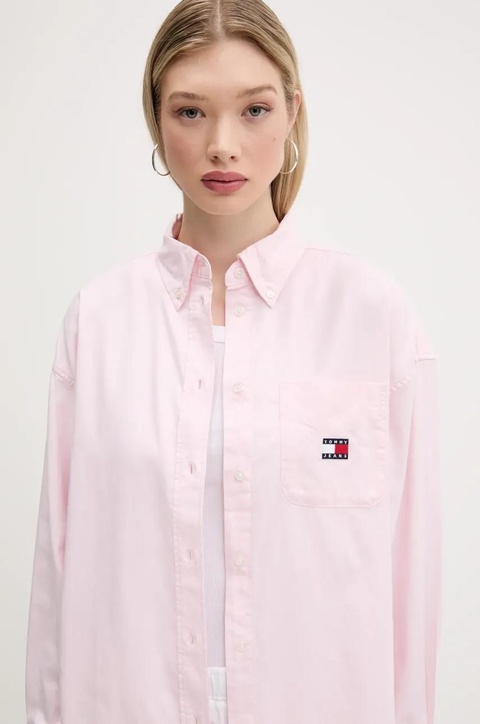 Tommy Jeans koszula bawełniana damska kolor różowy relaxed z kołnierzykiem klasycznym DW0DW20289 - zdjęcie produktu nr 2