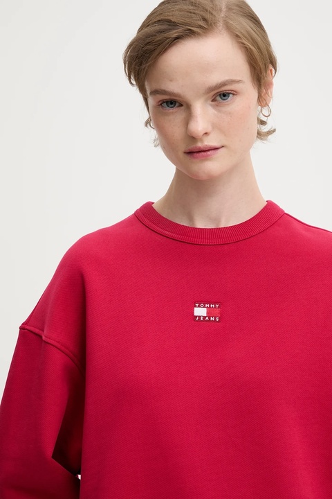 Tommy Jeans bluza bawełniana damska kolor bordowy z aplikacją DW0DW17325 - zdjęcie produktu nr 1