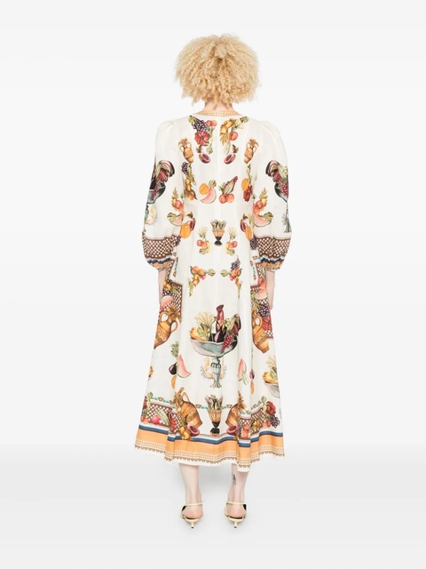 ALEMAIS Mercado fruit-print puff-sleeve midi dress - White - zdjęcie produktu nr 2