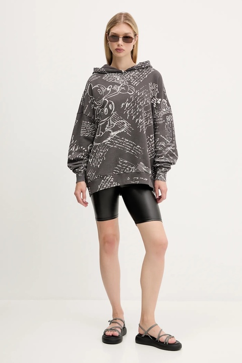 Desigual bluza bawełniana LETTERS MICKEY damska kolor szary z kapturem wzorzysta 25WWSK03 - zdjęcie produktu nr 2