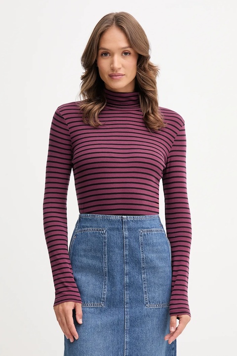 United Colors of Benetton longsleeve bawełniany kolor fioletowy z golfem 30YSE2225 - zdjęcie produktu nr 1