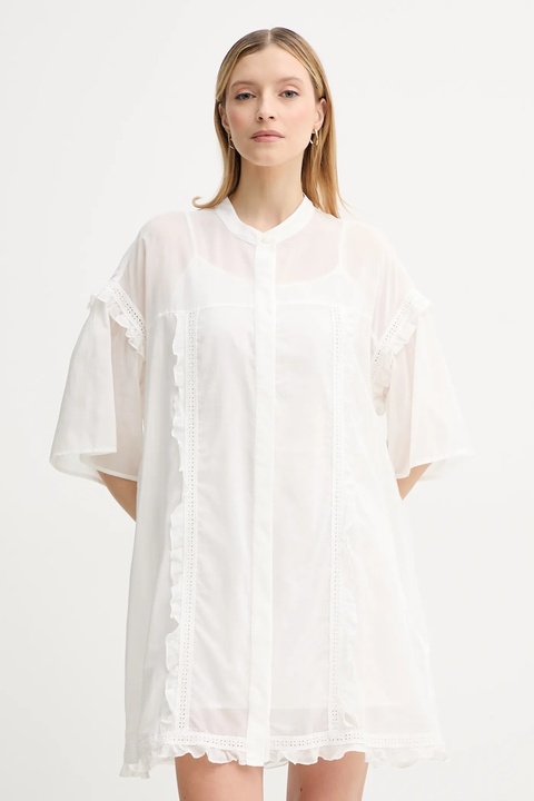 ISABELLE BLANCHE sukienka z domieszką jedwabiu kolor biały mini oversize IS25SS-A078-T018 - zdjęcie produktu nr 1