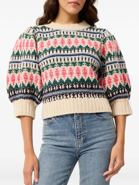 Marie Oliver Gail patterned puff-sleeve top - Neutrals - zdjęcie produktu nr 1