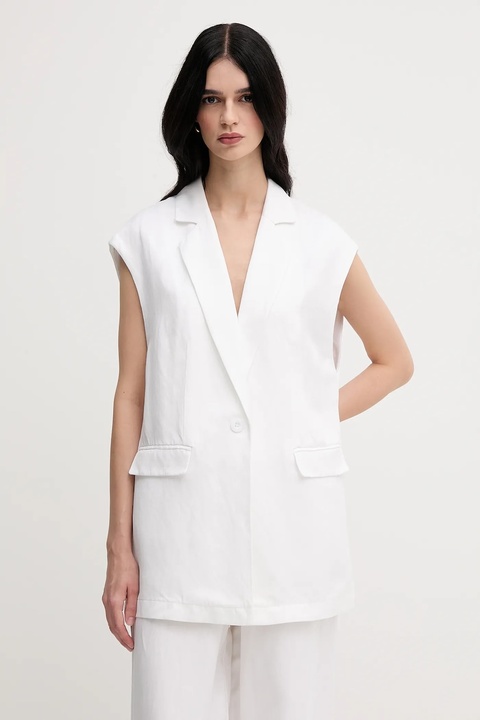 Marc Aurel kamizelka z domieszką lnu kolor biały jednorzędowa 3936-1000-93438 - zdjęcie produktu nr 1