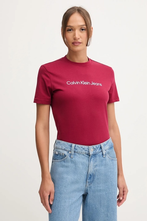 Calvin Klein Jeans t-shirt bawełniany damski kolor bordowy LV047C912G - zdjęcie produktu nr 1