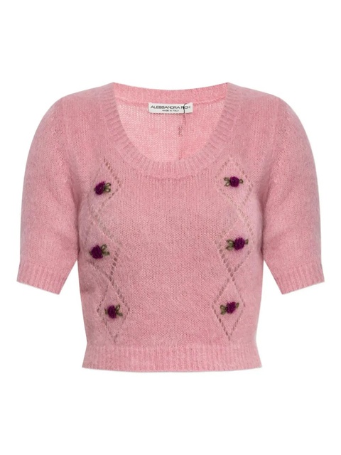 Alessandra Rich rose-embellished short-sleeved T-shirt - Pink - zdjęcie produktu nr 1