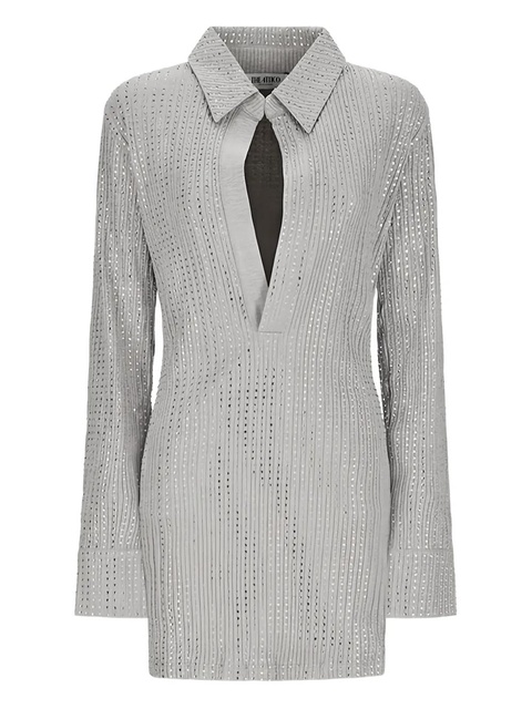 The Attico crystal-embellished collared mini dress - Grey - zdjęcie produktu nr 1