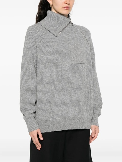 Sportmax asymmetrical-neck zip-front sweater - Grey - zdjęcie produktu nr 2